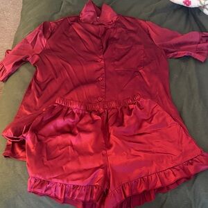 Women's Red Satin Pajama Set